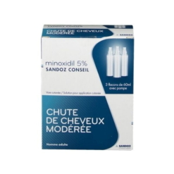 Minoxidil 5 Sandoz Anti Chute 3 Flacons de 60ml Pulvérisateurs